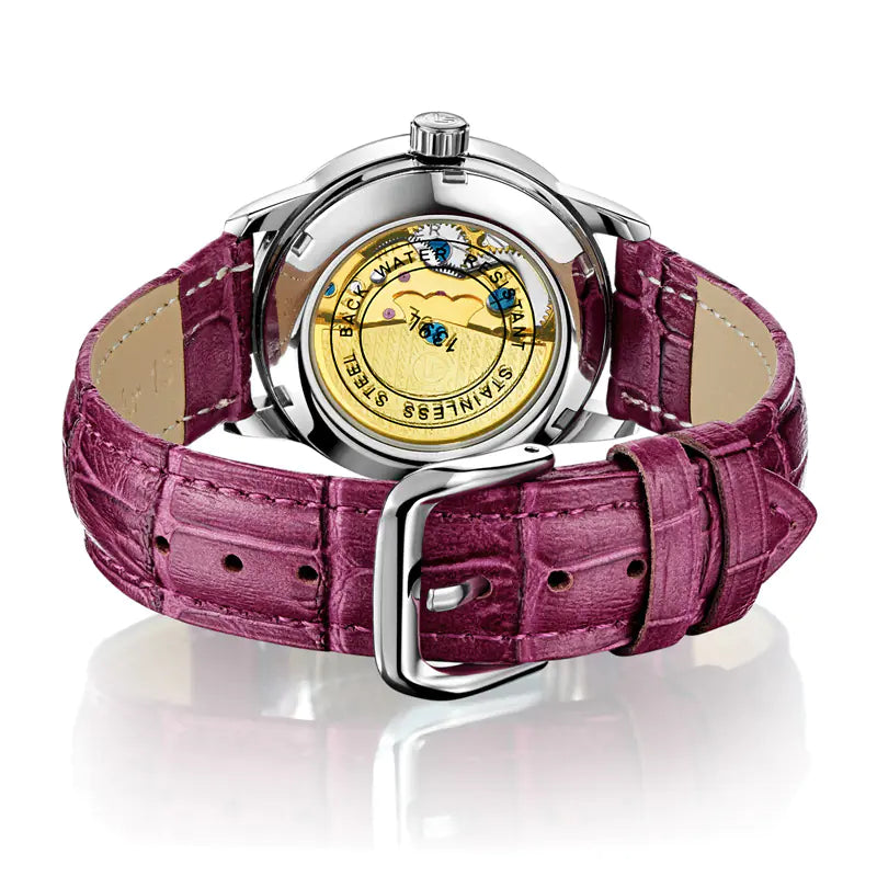 Waterproof Women's Automatic Leather Watch with Diamonds