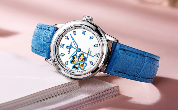 Waterproof Women's Automatic Leather Watch with Diamonds