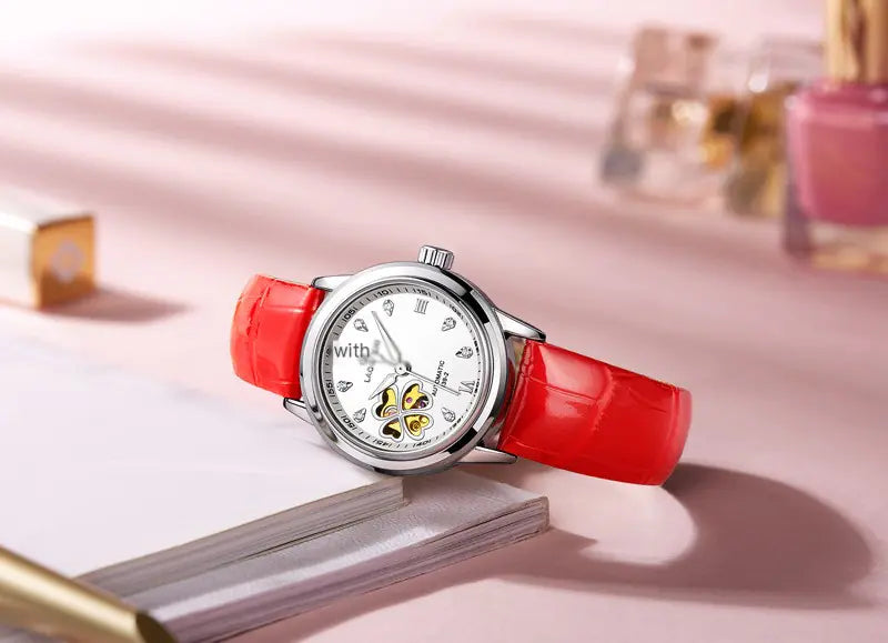 Waterproof Women's Automatic Leather Watch with Diamonds