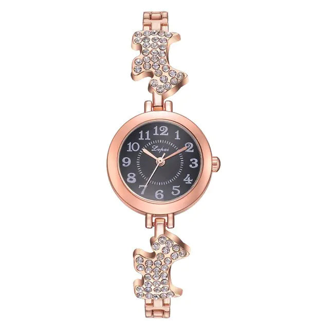 Fashionable Round Alloy Bracelet Watch with Diamonds