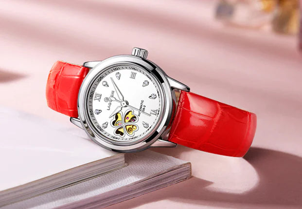 Waterproof Women's Automatic Leather Watch with Diamonds