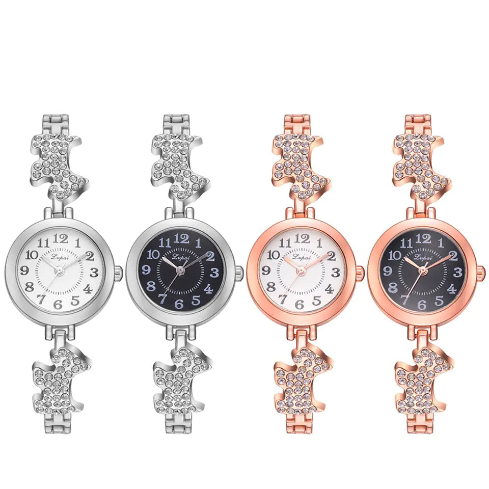 Fashionable Round Alloy Bracelet Watch with Diamonds