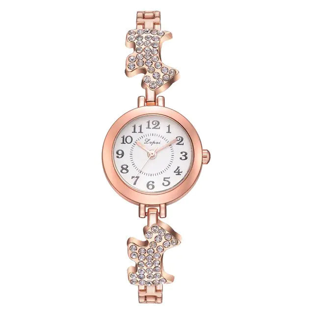 Fashionable Round Alloy Bracelet Watch with Diamonds