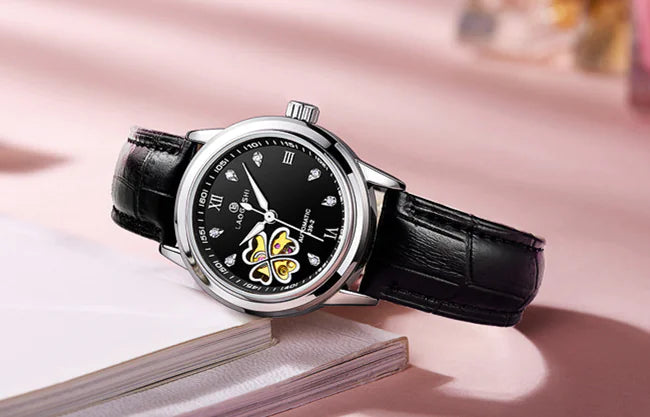 Waterproof Women's Automatic Leather Watch with Diamonds