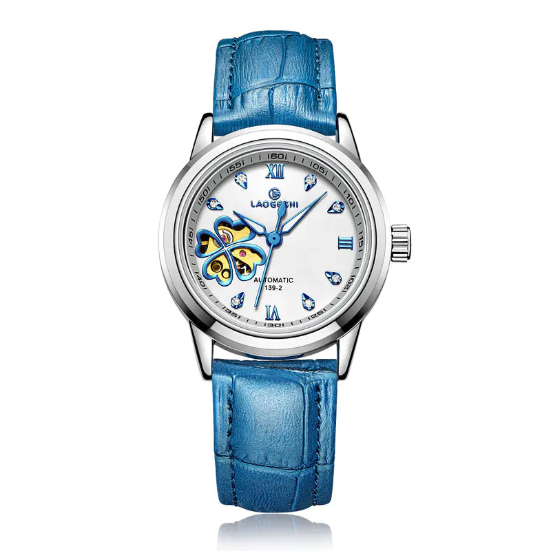 Waterproof Women's Automatic Leather Watch with Diamonds