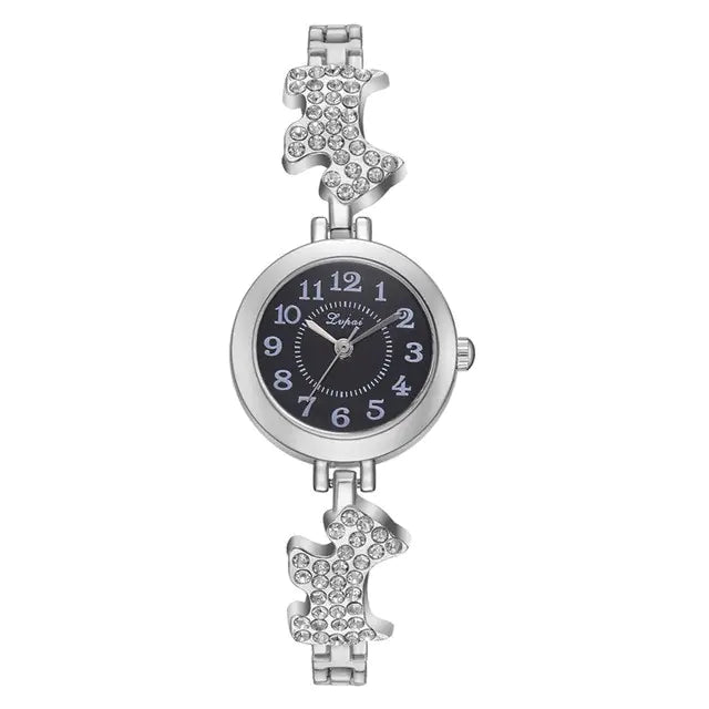 Fashionable Round Alloy Bracelet Watch with Diamonds