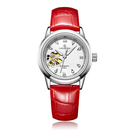 Waterproof Women's Automatic Leather Watch with Diamonds