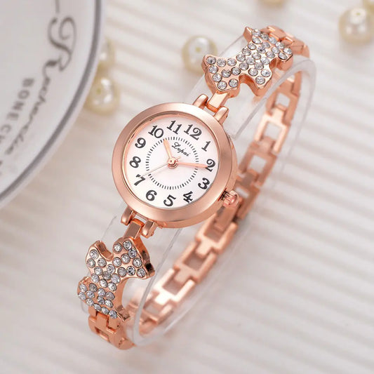 Fashionable Round Alloy Bracelet Watch with Diamonds